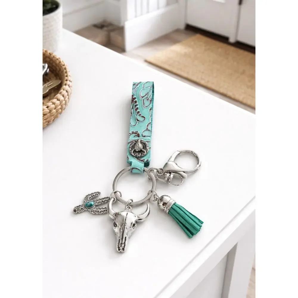 Silver Blue Green Western Bag Charm Key Chain New